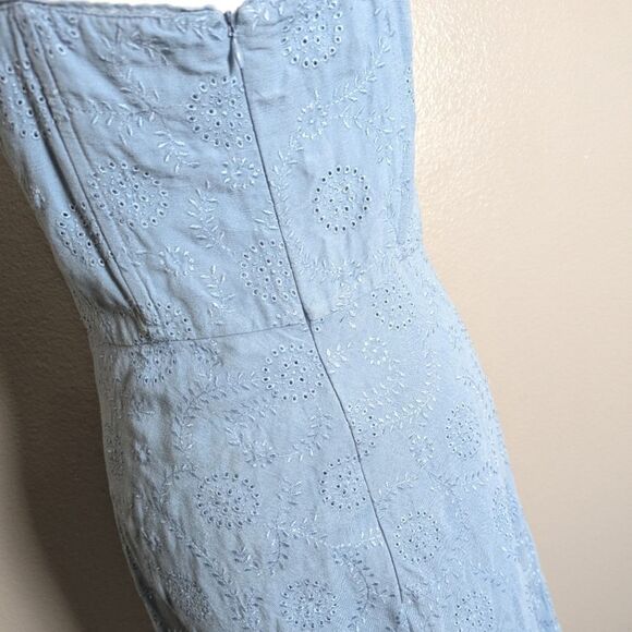 Kenar Sky Embroidered Eyelet Linen Spaghetti Strap Dress Womens 8 - Picture 7 of 9